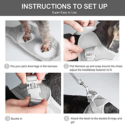 Fida Comfy Dog Harness with Leash, Soft Puppy Vest Escape Proof, Breathable Lightweight Soft Mesh, Adjustable Reflective Step-in Harness for Small Pets Walking (Small, Grey) - color: Light Gray, size: S (Neck:12.6"-13.8"; Girth:16.1"-17.7")