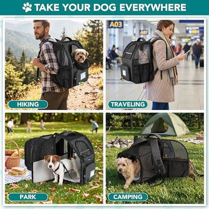 PetAmi Expandable Dog Backpack Carrier for Cats & Pets, Breathable Cat Carrier Backpack with Top Window & Multi-Entry, Ventilated Foldable Travel Carrier for Small Medium Pets up to 18 lbs, Dark Gray - color: Charcoal
