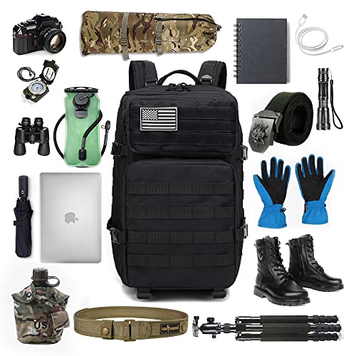 Lovelinks21 Hiking Daypacks Assault Backpack Waterproof Motorcycle Backpack Bug Out Pack Rucksack for Outdoor Hiking - color: Black