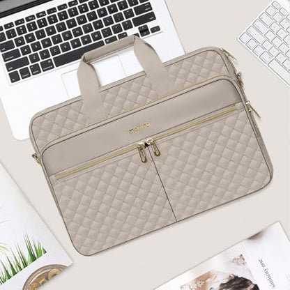 MOSISO 13-14 inch Laptop Bag, Laptop Briefcase Messenger Compatible with MacBook Neo 13 inch/Air 13.6/13 /Pro 13/14, Square Quilted Computer Bag Work Office Business with 3 Pockets&Strap, Taupe Brown - color: Taupe Brown, size: 13.3 inch
