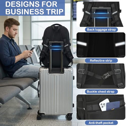 Laptop Lunch Backpack for Men - Large Capacity Tactical Insulated Backpack Cooler with USB Post and Lunch Box Compartment RFID Lunch Box Backpack for Work, Travel, Picnic, Black