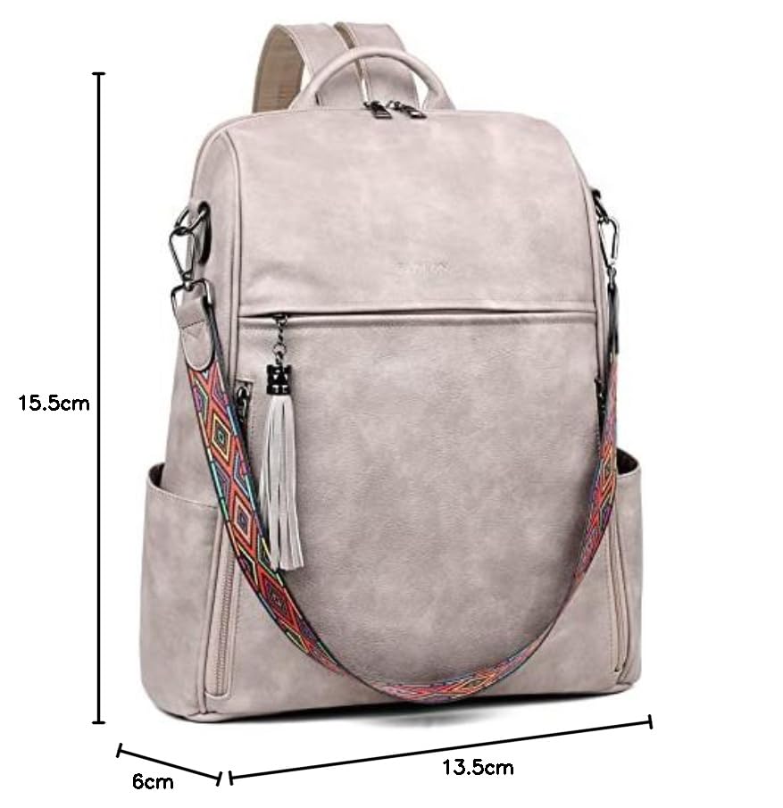 FADEON Laptop Backpack Purse for Women Large Designer PU Leather Laptop Bag, Ladies Computer Shoulder Bags - color: Dark Gray Retro Style