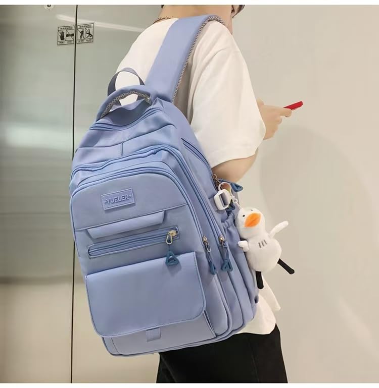 Student Backpack for Teen Girls Boys Preppy Elementary Middle School College Bookbags Cute Aesthetic Trendy Daypack (Blue) - color: Blue