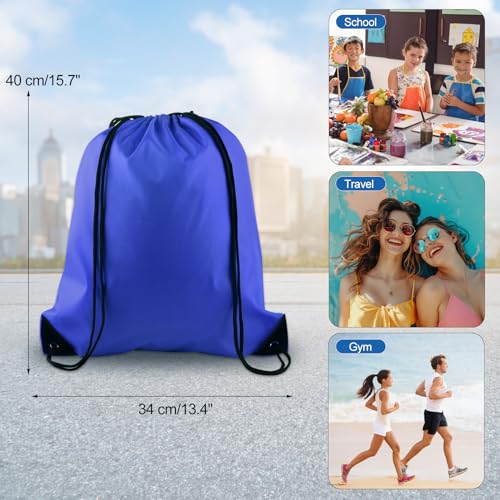 KUUQA 12 Pcs Drawstring Backpack Bags Sport Gym Sack Cinch Bags Bulk for School Traveling and Storage (Blue) - color: Blue