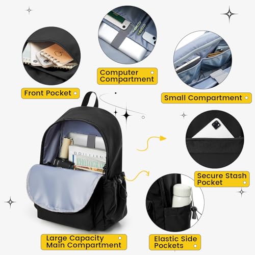 Classic Large Black Backpack For Women,Waterproof High School Bookbag,Lightweight Casual Travel Daypack,College Backpack Men,Middle School Bag For Girls Boys - color: A8-black