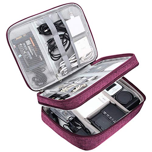 SELLYFELLY Electronic Bag Travel Cable Accessories Bag Waterproof Double Layer Electronics Organizer Portable Storage Case for Cable, Cord, Charger, Phone, Adapter, Power Bank, Kindle, Hard Drives - color: Purple