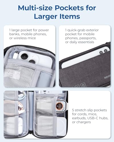 BAGSMART Small Travel Cable Organizer, Tech Organizer for Charger, Phone, Black - color: Black