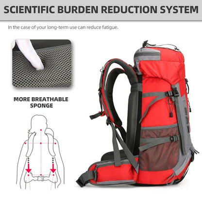 King'sGuard 60L Hiking Backpack for Men and Women Lightweight Camping Hiking Backpack with Rain Cover Large Waterproof Travel Backpack Backpacking Pack (Red) - color: Red