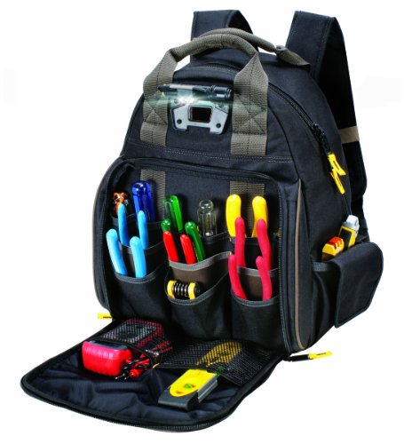 CLC Custom Leathercraft L255 Tech Gear 53 Pocket Lighted Backpack, Black - style: 53 Pocket Tool Backpack