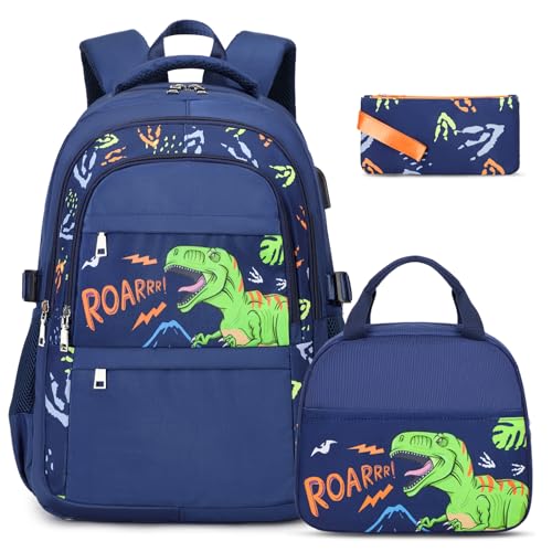 ACESAK Boys Dinosaur Backpack - 3PCS School Backpack Set With Lunch Box and Pencil Case for Kindergarten, Elementary, Preschool, Middle School - color: Dinosaur