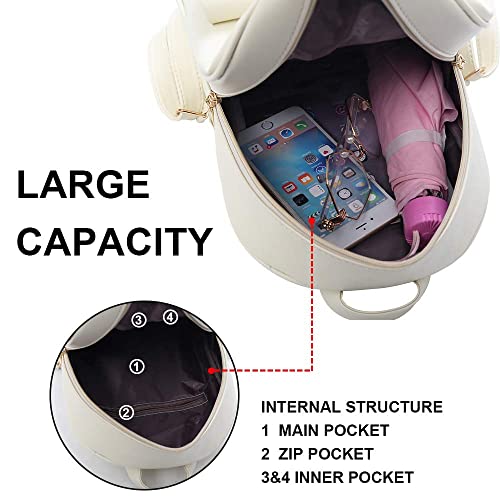 ZGWJ Mini Backpack Purse for Women - 3-Piece Set, Small PU Leather Bowknot Fashion Backpacks, Cute Casual Travel Daypacks - color: Beige-3pcs