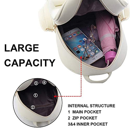 ZGWJ Mini Backpack Purse for Women - 3-Piece Set, Small PU Leather Bowknot Fashion Backpacks, Cute Casual Travel Daypacks - color: Beige-3pcs