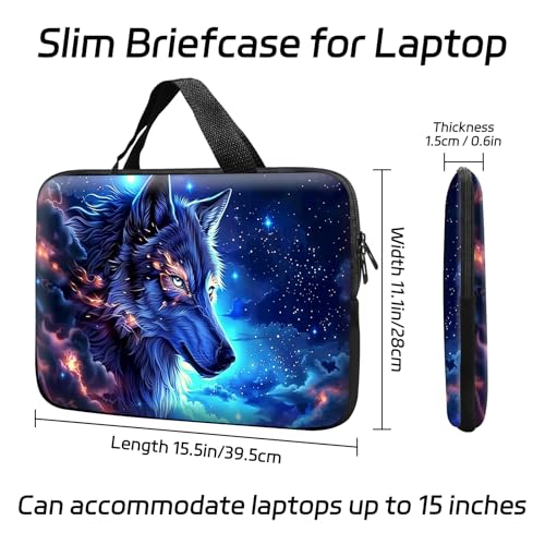 14 15 15.4 15.6 inch Laptop Handle Bag Computer Bag, Pouch Holder Notebook Sleeve Cover Soft Case Compatible for Dell,Lenovo,Toshiba HP, Asus Notebook-Blue Sky Wolf - color: Blue Sky Wolf
