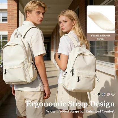 White Bookbags For Teen Girls Boys Waterproof College Backpack Middle School bags Lightweight Travel Rucksack Casual Daypack Laptop Backpacks For Men Women - color: A5-beige