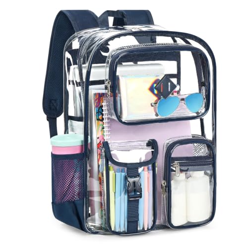 ZORFIN 18.5 Inch Clear Backpack, Large Transparent Bookbag with Reinforced Straps for School College Work - color: Steel Blue, size: X-Large