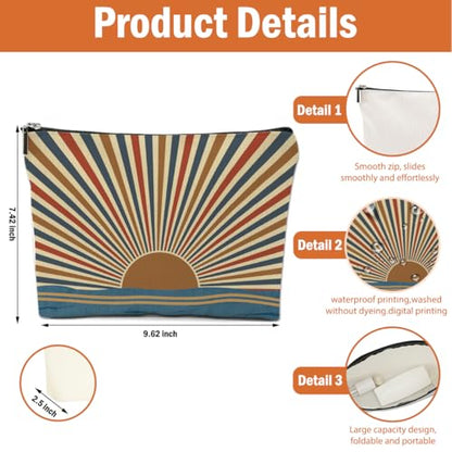 4PCS Sunshine Makeup Bag, Boho Gifts for Women, Natural Linen Zipper Pouch, Sunlight Rays Nature Best Sunshine Gifts for Girls Sister Travel Boho Cosmetic Bag - color: Multicolor 0096