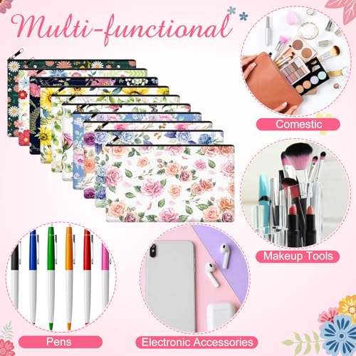 Reginary 20 Pcs Makeup Bags Gifts for Women Canvas Cosmetic Bags with Zipper Mothers Day Bulk Gift Travel Purse Organizer Pouch Accessory, Toiletry Large Capacity,7 x 4.3 Inch - style: Floral