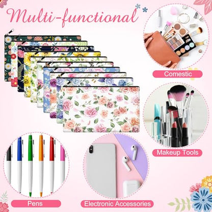 Reginary 20 Pcs Makeup Bags Gifts for Women Canvas Cosmetic Bags with Zipper Mothers Day Bulk Gift Travel Purse Organizer Pouch Accessory, Toiletry Large Capacity,7 x 4.3 Inch - style: Floral