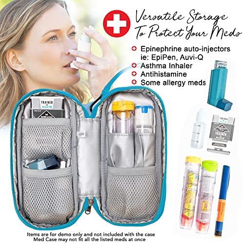 PracMedic Bags Epi Pens Carrying Case- Insulated Epipen Carry Case (Teal) | Holds 2 Epi Pens, Auvi-Q or Neffy, Inhaler & Antihistamine. Medical Case for Allergy, Asthma & Diabetes Medicines. - color: Teal