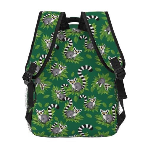 Casual Backpack Lemurs Monkey Tropical Green Leaves Floral, Lightweight Hiking Daypack with Water Bottle Holder for Travel - color: Pattern (229)