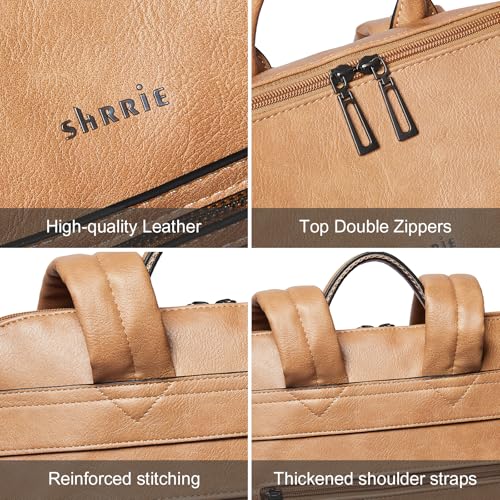 Shrrie 15.6 inch Laptop Backpack for Women,Large Leather Purse,Travel Backpacks Carry on,Water Resistant Casual Laptop Backpacks,College Backpack,Work Backpack for Women,Two-tone Camel Brown - color: Two-tone Camel Brown