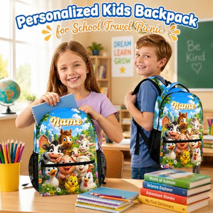 Custom Backpack for Kids Toddlers School Personalized Farm Animal Bookbag for Boys Girls, Funny Cute Schoolbag for Kindergarten Preschool Elementary - color: Green