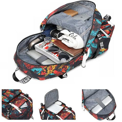 Basketball Player 23 Backpack Laptop Travel Bag Men's Women's Teenage Schoolbag (Black Red White) - color: Black Red White