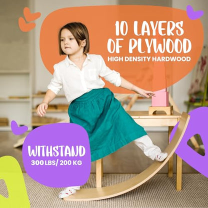 Ultimate Wooden Wobble Balance Board for Kids by bagacootha – Wooden Toddler Toys & Kids Rocker for Endless Play & Imagination | 32" Wobble Balance Board with Felt Base. - color: Purple