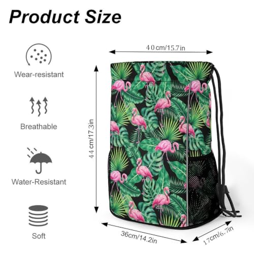 Tropical Flamingos Drawstring Backpack Gym Bag With Shoe Compartment String Bag Sport Beach Swimming Sackpack For Women Men - color: Tropical Flamingos