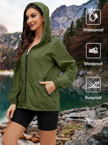 CRIPOM Light Weight Rain Jacket Women Waterproof Windbreaker Travel Rain Coats for Women Packable S-XXL - color: Army Green, size: Medium