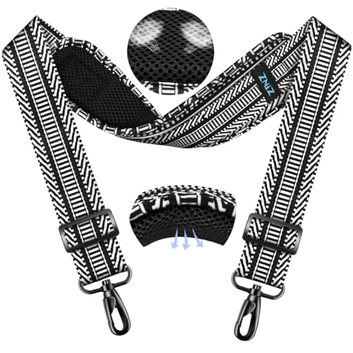 ZINMARK Shoulder Strap 59 inch, Extra-Thick Fixed Cushion Pad and Dual Clasps Universal Replacement Strap for Bags, Camera, Crossbody，Lawn mower -Black White Jacquard - color: Black White Jacquard