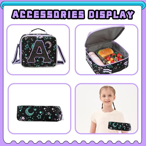 Meetbelify Backpack for Girls Letter Backpacks for Elementary Student Teen Girls Cute School Bag Kids Bookbag for Kids 8-10 - color: Initial a Black