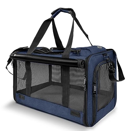 GAPZER Medium Cat Carrier Large Cat 15 lbs+ Soft Pet Carrier Small Puppy/Ventilated 2 Kittens Car Travel Bag Case/Comfy Big Maine Coons 25 Pounds/Soft-Sided Mesh Kitty Products Dark Blue - color: Navy