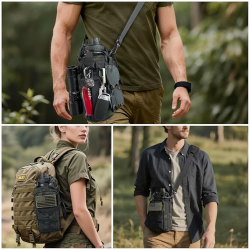 Water Bottle Holder with Strap - Tactical Insulated Water Bottle Sleeve with MOLLE System Water Bottle Cover Cross-Body Pouch for Walking Hiking Camping Gym 32oz&40oz - color: Black Camo
