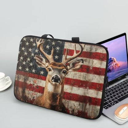America Flag Deer Laptop Sleeve, Shockproof Laptop Tote Bag, Computer Bag Fits Up to 17 Inch, Zipper Tablet Sleeves Carrying Case for 4th of July USA 250 Years, Notebook Briefcase - color: America Flag Deer, size: 10 Inch