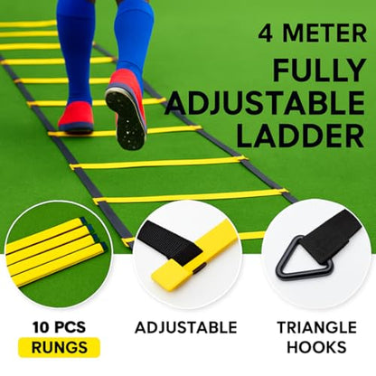 Fitness Health - Speed & Agility Athlete Training Set, Speed Chute, Hurdles, Agility Ladder and Sports Cones, Metal Pegs & Carrying Bag
