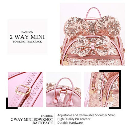 KL928 Girls Mini Backpack Bowknot Polka Dot Cute Small Daypacks Convertible Shoulder Bag Purse for Women - color: Fluorescent Pink-01