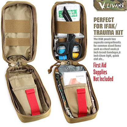 Tactical MOLLE Medical Pouch, Rip-Away EMT First Aid Pouch IFAK Trauma Kit Everyday Carry Survival Bag Include Cross Patch - color: Khaki