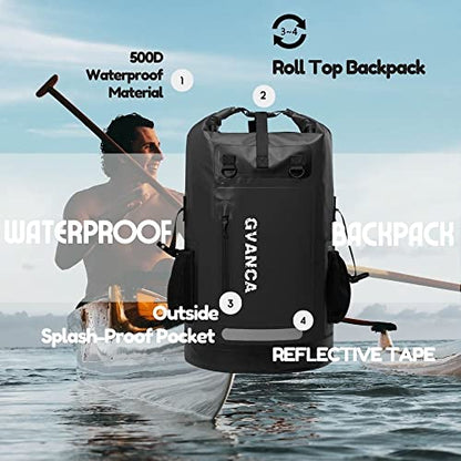 Waterproof Roll Top Kayak Dry Backpack, Floating Outdoor Dry Sack Boating Sailing Canoeing Rafting Fishing Camping 35L Black - color: Black, size: 35L