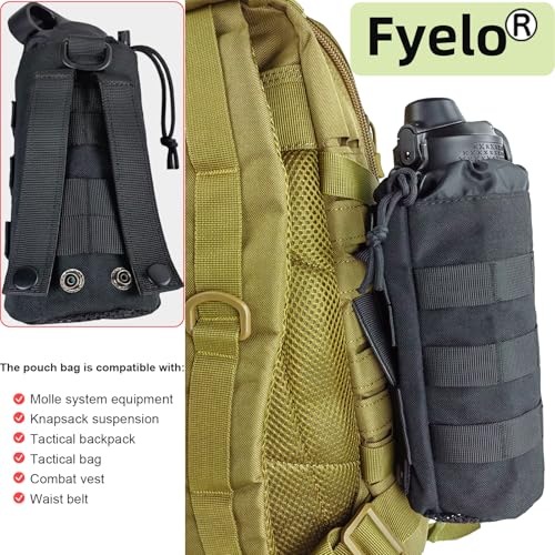 Tactical MOLLE Bottle Pouch Bag, Travel/Sprots Molle Water Bottle Holder with Drawstring Open Top and Mesh Bottom - color: Black