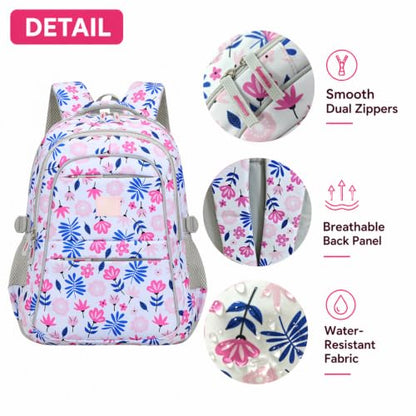 MYGOO Girls School Backpack Euclid Flower Pink Bookbag for Elementary Middle School Ages 5-12, 17 inch Large Capacity 24L Kids Student Travel Bags - color: Euclid Flower Pink