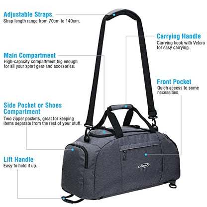 G4Free 40L 3-Way Duffle Bag Backpack Gym Bag for Men Women Sports Duffel Bag with Shoe Compartment Travel Backpack Luggage - color: Snow Ni-Grey