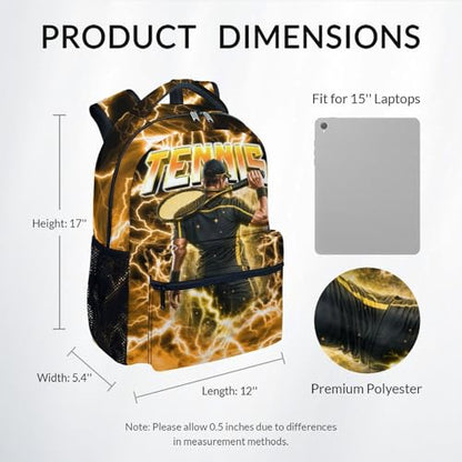 UNIKITTY Boys Tennis Backpack for Kids School Bag 17 Inch Child Bookbag for Elementary Middle School Students, Sports-Themed Polyester Daypack with Side Mesh Pockets - color: Yellow