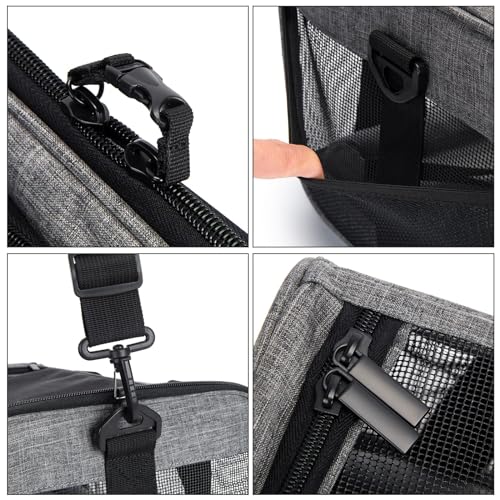 Wakytu Pet Carrier for Small Cats Dogs, Dog Carrier Travel Bag with Adequate Ventilation, 5 Mesh Windows, 3 Entrance, Locking Safety Zippers, Padded Shoulder and Carrying Strap, Medium - color: 1.0 Grey, size: 17.7"L x 11.0"W x 11.0"H