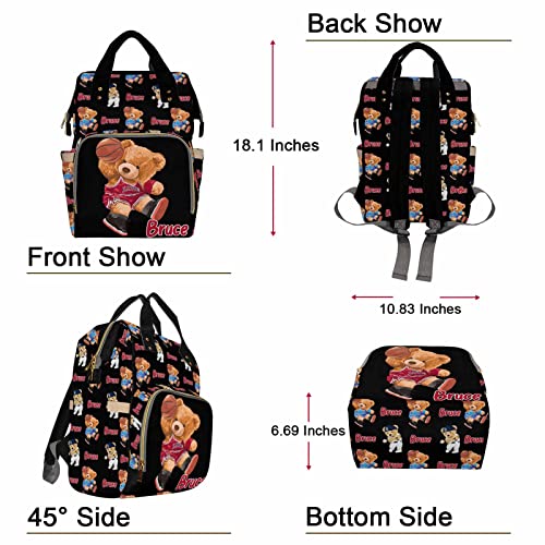 Artsadd Custom Bear Diaper Bag Backpack for Baby Boys, Personalized Name Large Nappy Nursing Orangizer Mommy Bags, Waterproof Travel Daypack for Baby Shower Gifts - color: Bear 04