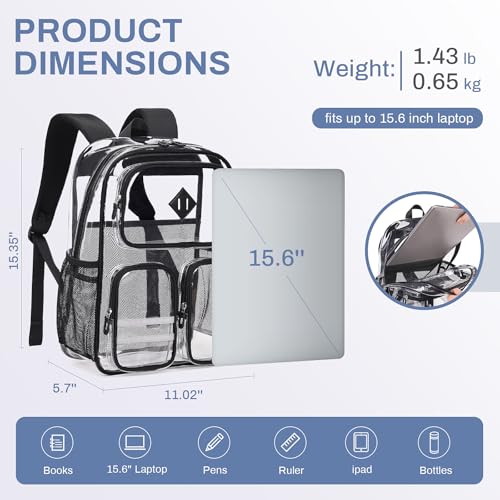 Clear Backpack Heavy Duty PVC Clear Bookbag for School Stadium Events Transparent Back Pack Girls Boys, Black - color: Black
