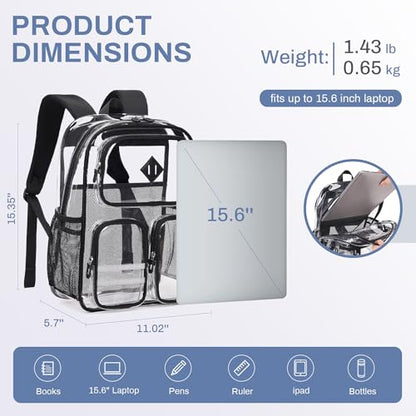 Clear Backpack Heavy Duty PVC Clear Bookbag for School Stadium Events Transparent Back Pack Girls Boys, Black - color: Black