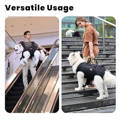 Dog Lift Harness Backpack Carrier for Large Dogs, Full Body Sling with Handle, Dog Harness for Joint Injuries, Arthritis, Ideal for Stairs, Elderly Dogs (Black 2XL 50-66 LBS) - size: Black XX-Large 50-66 LBS