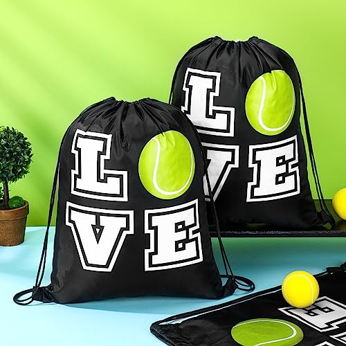 Pinkunn 20 Pcs Tennis Party Favor Bag 17 Inch Tennis Backpack Sport Drawstring Bag for Team Group Teacher Gift, Black(17 Inch,Black)