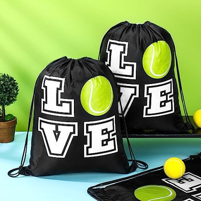 Pinkunn 20 Pcs Tennis Party Favor Bag 17 Inch Tennis Backpack Sport Drawstring Bag for Team Group Teacher Gift, Black(17 Inch,Black)